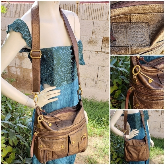 FOSSIL Metallic Gold‎ Messenger Bag - Picture 1 of 5